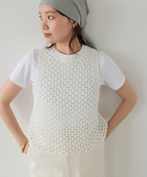 【新品未使用タグ付】 イエナ ノースリーブニットプルオーバー 近年モデル リネン IENA（イエナ） ノースリーブニット FREE ブラック レディース