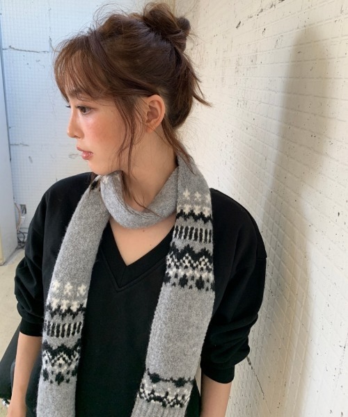 マフラー ストール Y2Kフェアアイル編みニットマフラー レディース