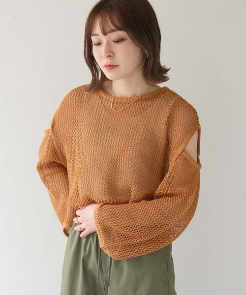 「HER CLOSET」 「SHE MO SHELLY」半袖ニット M ブラック レディース_画像7