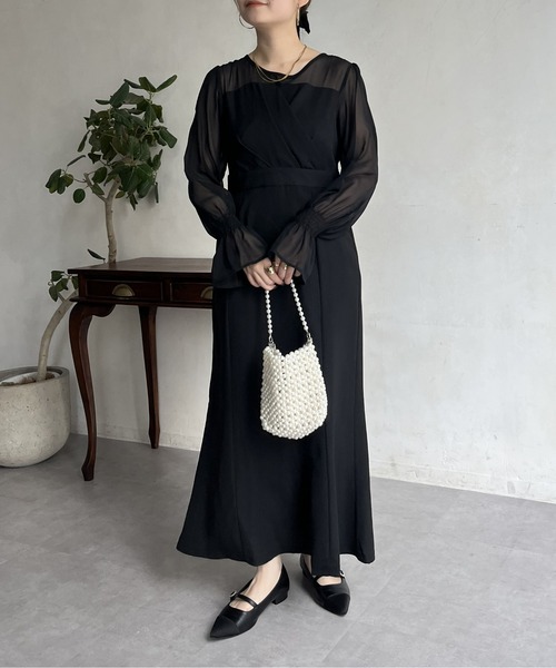 フランス　ヨーロッパ　ヴィンテージ　ブラック　ロングワンピース 長袖　黒 prose verse（プロズヴェール） 長袖ワンピース MEDIUM ブラック