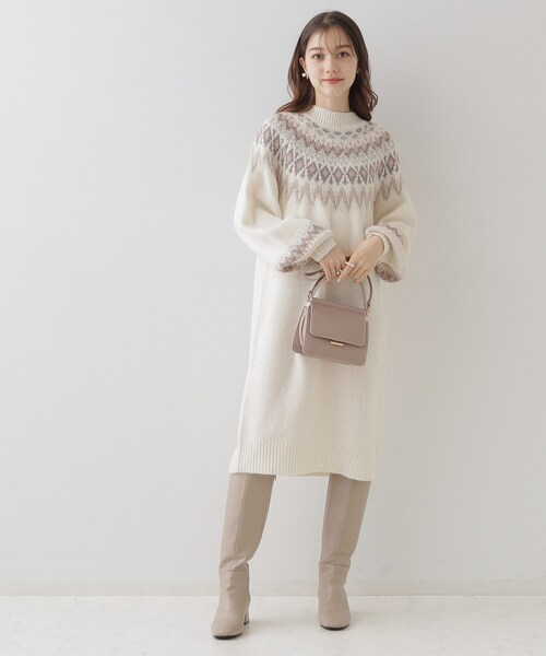 「couture brooch」 ニットワンピース 38 ベージュ レディース_画像2