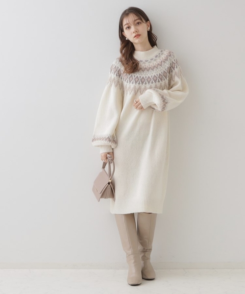 「couture brooch」 ニットワンピース 38 ベージュ レディース_画像3