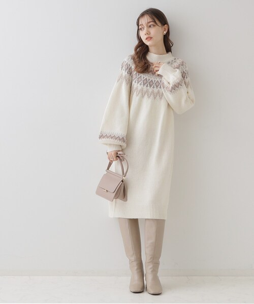 「couture brooch」 ニットワンピース 38 ベージュ レディース_画像4