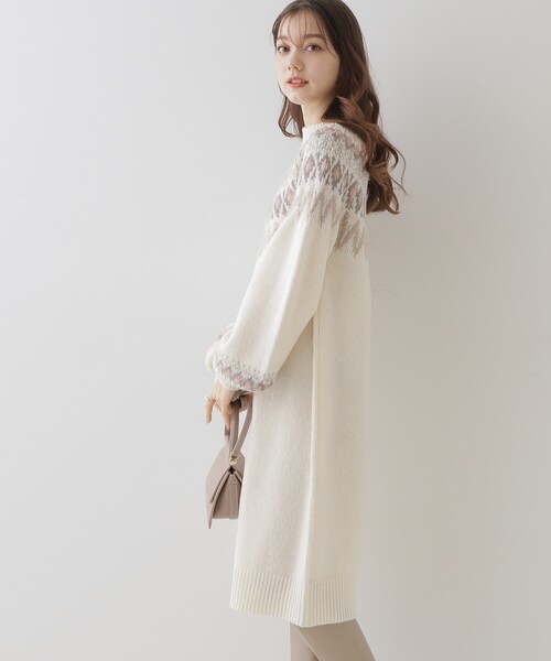 「couture brooch」 ニットワンピース 38 ベージュ レディース_画像8