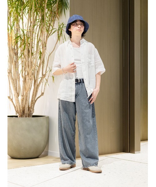 シャツ スタンダードフィット リネン ショートスリーブ シャツ メンズの画像