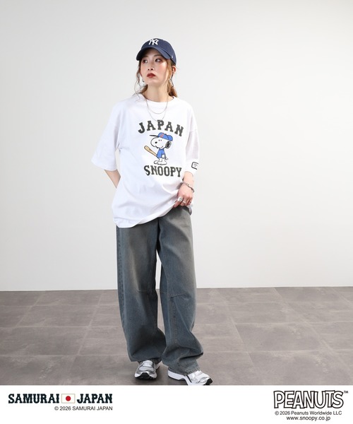 PEANUTS tシャツ 侍ジャパン×PEANUTS 天竺ビッグシルエット半袖Tシャツ