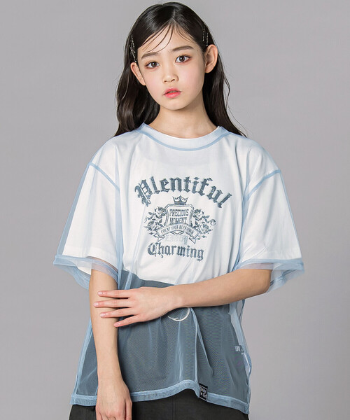 ZIDDY（ジディー） レイヤード風 シアーチュール ラメロゴTシャツ(130