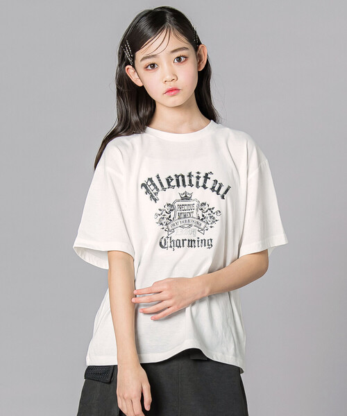 ZIDDY（ジディー） レイヤード風 シアーチュール ラメロゴTシャツ(130