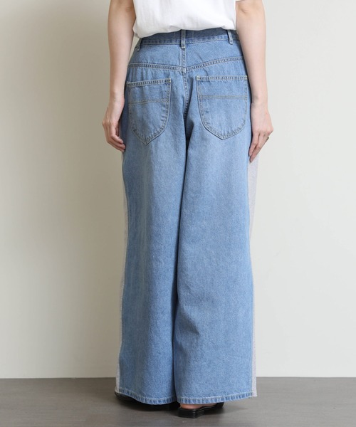 ワイドパンツ パンツ デニムドッキングスウェットパンツ レディース
