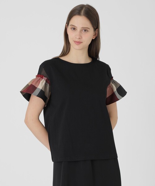 tシャツ 「接触冷感」プレーティング天竺チェックスリーブTシャツ レディースの画像