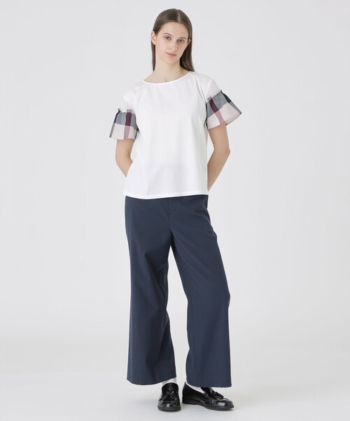 tシャツ 「接触冷感」プレーティング天竺チェックスリーブTシャツ レディースの画像