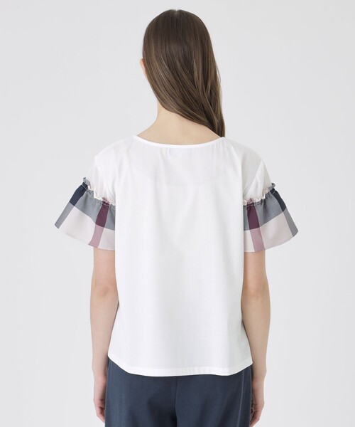 tシャツ 「接触冷感」プレーティング天竺チェックスリーブTシャツ レディースの画像