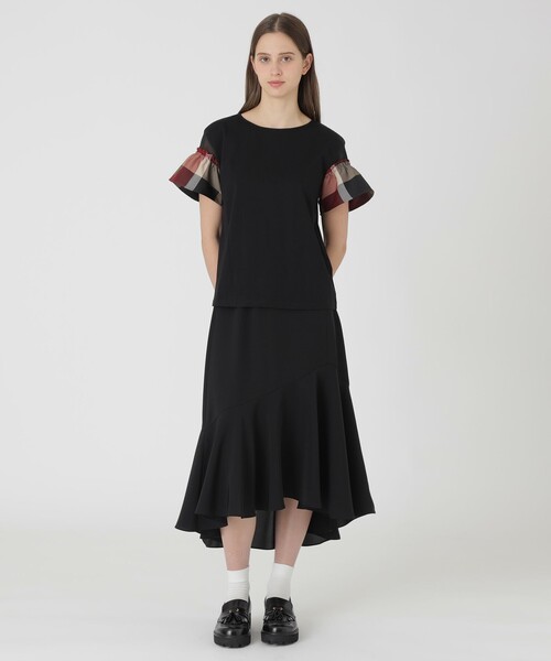 tシャツ 「接触冷感」プレーティング天竺チェックスリーブTシャツ レディースの画像