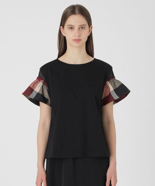 tシャツ 「接触冷感」プレーティング天竺チェックスリーブTシャツ レディースの画像