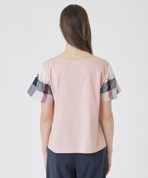 tシャツ 「接触冷感」プレーティング天竺チェックスリーブTシャツ レディースの画像