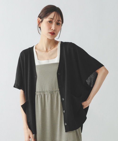 UNITED ARROWS リネン混半袖カーディガン グレー GLOBAL WORK（グローバルワーク） カーディガン リネン混ニットVネック