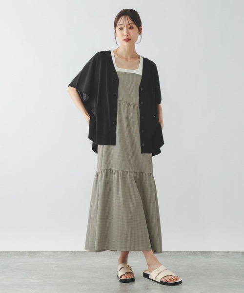 UNITED ARROWS リネン混半袖カーディガン グレー GLOBAL WORK（グローバルワーク） カーディガン リネン混ニットVネック