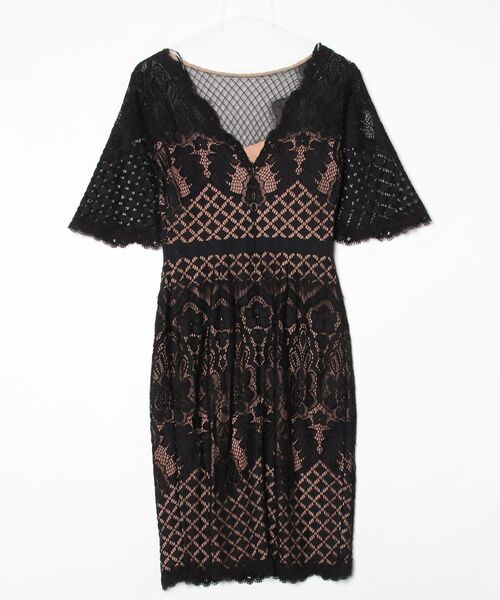 Tadashi Shoji 」 レース 7分袖ワンピース 0 ブラック レディース