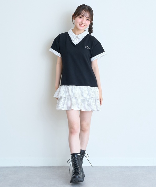 LOVETOXIC ワンピース 半袖フェイクレイヤードチュニックワンピ キッズ