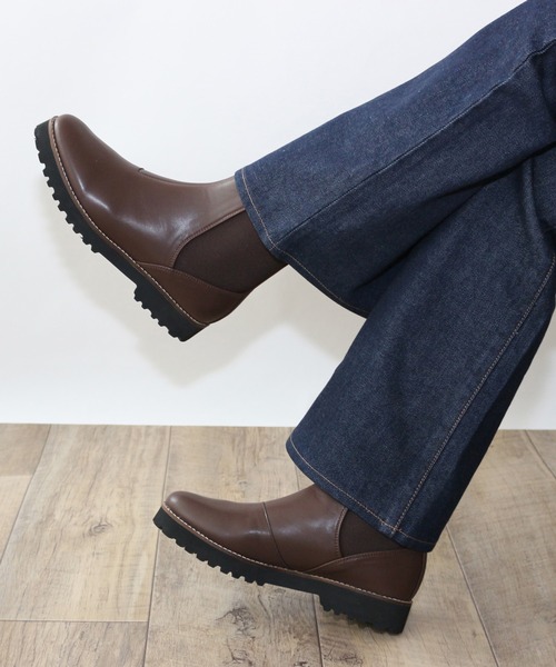 Fin（フィン） ブーツ 厚底サイドゴアブーツ「低反発スポンジ入り