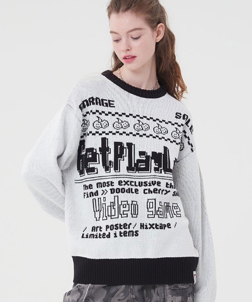 ニット セーター KIRSH DOODLE CHERRY PIXEL GRAPHIC KNIT ピクセルグラフィックニット レディース