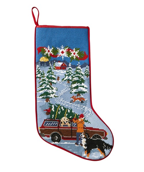 リネン製キツネ刺繍クリスマスストッキング L.L.Bean（エルエルビーン） インテリア クリスマス・ニードルポイント