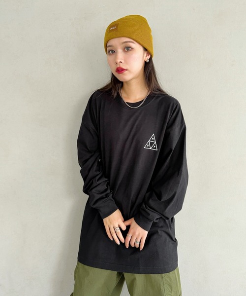 【美品】FR2×HUF Tシャツ ハフ トライアングル バックプリント ブラック HUF tシャツ HUF(ハフ)/トリプルトライアングルロゴ バック