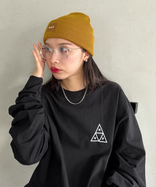 【美品】FR2×HUF Tシャツ ハフ トライアングル バックプリント ブラック HUF tシャツ HUF(ハフ)/トリプルトライアングルロゴ バック