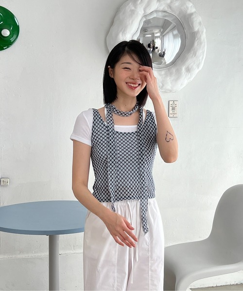 by muni:r tシャツ ホルターストラップクロップドTシャツ レディース