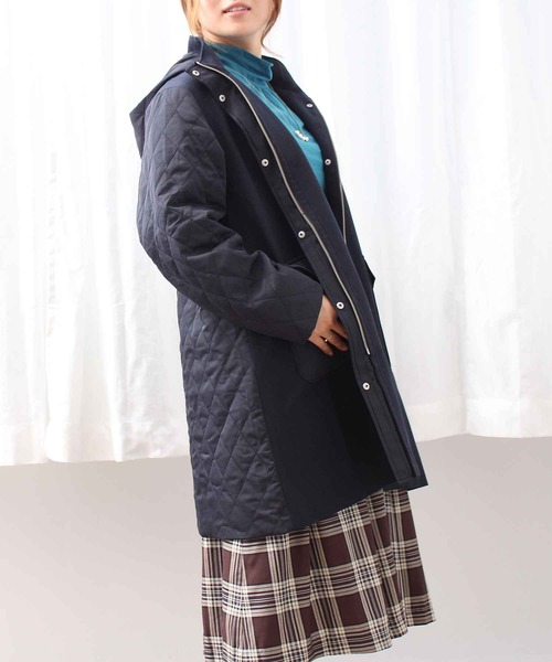 萌 MOYURU 異素材切替 ミドル ウールコート 萌 MOYURU 異素材切替 ミドル ウールコート 萌 MOYURU 異素材切替