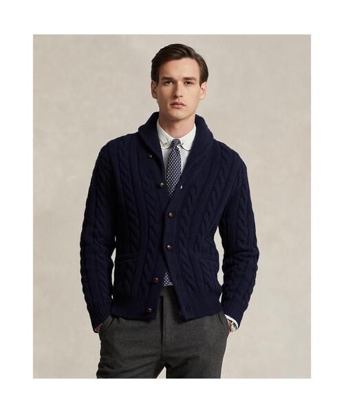ラルフローレン ケーブルニット カーディガン カシミヤ混 チルデン L メンズ POLO RALPH LAUREN カーディガン ケーブルニット ウールカシミヤ