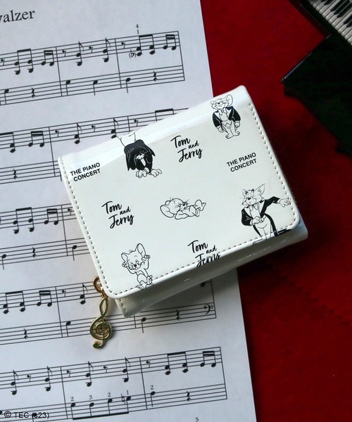TOM and JERRY Piano Concertミニウォレット 白 黒 財布 「公式」TOM and JERRY Piano Concertミニウォレット