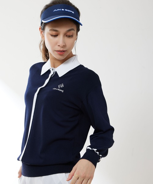 新品　Jun & Ropé バイカラー使い衿付き　長袖プルオーバー　L　秋物 JUN&ROPE'（ジュンアンドロペ） ニット セーター バイカラー使い衿付き