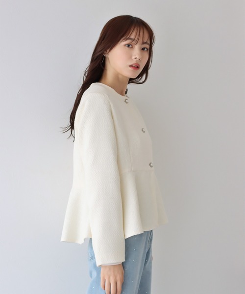 BLUEEAST ジャケット ノーカラージャケット ペプラムツイード