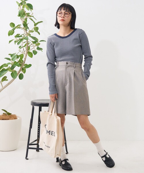 セザンヌ リネン＆シルク混紡 タック入り ショートパンツ セザンヌ リネン＆シルク混紡 タック入り ショートパンツ