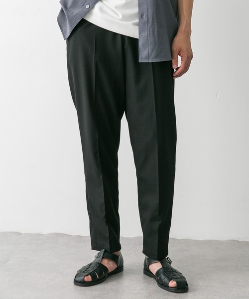 テーパードトラウザーパンツ セットアップ対応】RETORO POLYESTER TWILL / ベルト付き タック