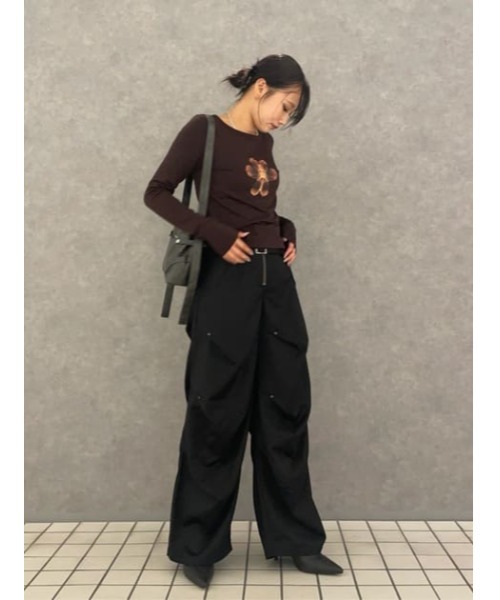 LAGUA GEM スラックス パンツ TUCK LOOSEY BELT レディース