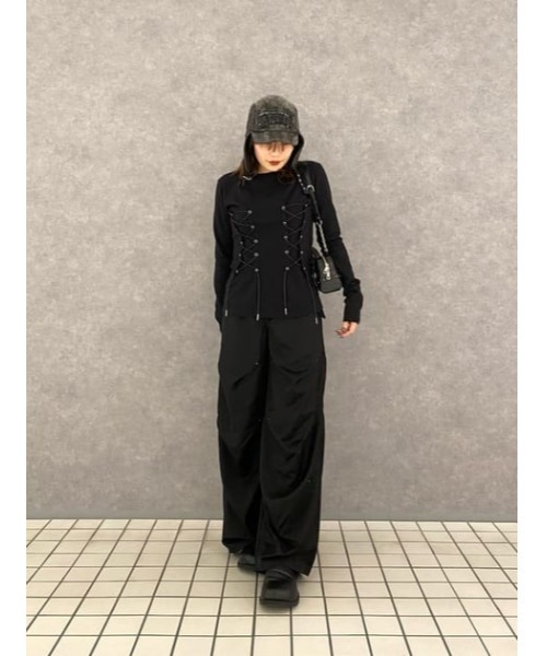 LAGUA GEM スラックス パンツ TUCK LOOSEY BELT レディース