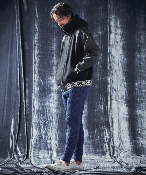 WEEKEND MM「RANGO」Outlet ダブルフェイス生地フードジャケット ANGENEHM ブルゾン アウター mj10243-Native pattern rib hooded
