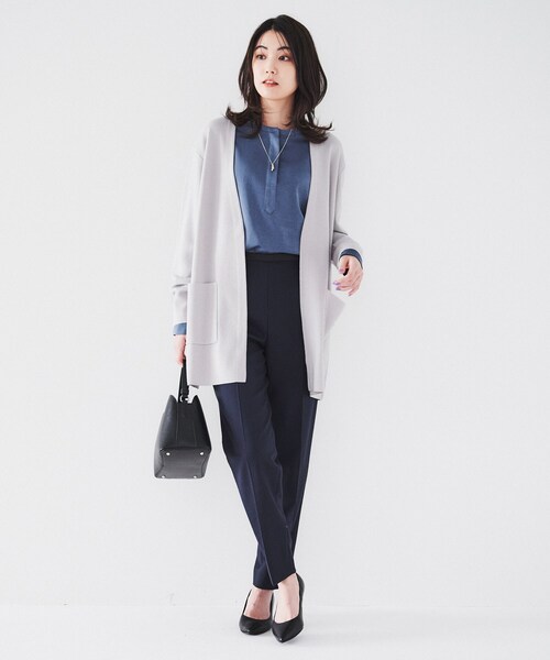 UNTITLED カーディガン 「きれいめ/洗える」ミラノリブ ロングニット