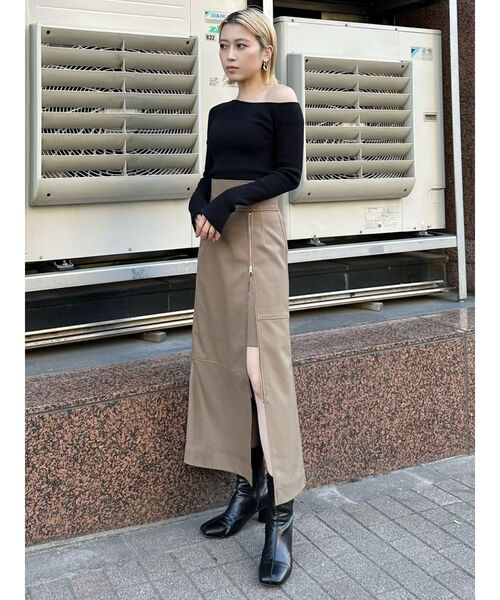 ジップスリットAラインスカート MURUA ジップスリットAラインスカート（ベージュ