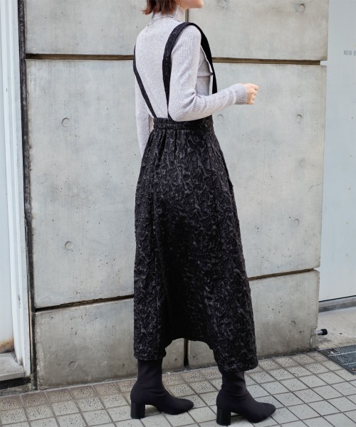 ワンピース ジャンパースカート ジャガードハイウエストジャンスカ 