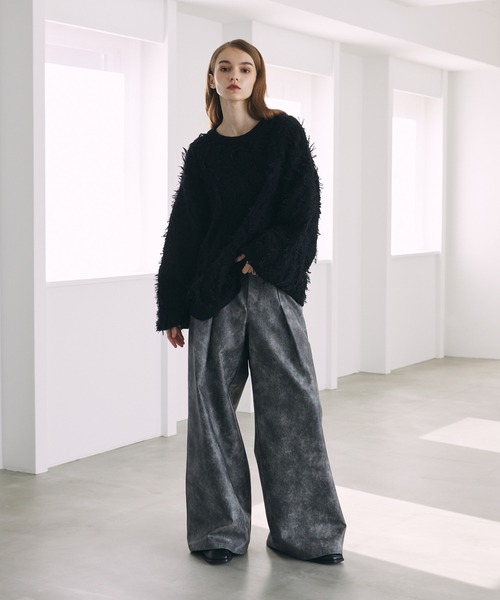 【Spielio】ヴィンテージライク合皮ブルゾン　合皮パンツ　L Spielio】vintage like wide flare pants/ヴィンテージライク
