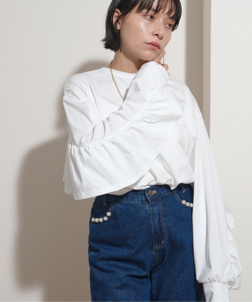 tシャツ オーバーサイズバックフリルロンT レディース