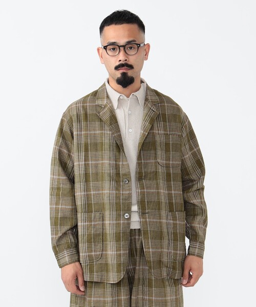 BEAMS+ コート ジャケット 4ボタン メッシュ チェック カフス メンズ 
