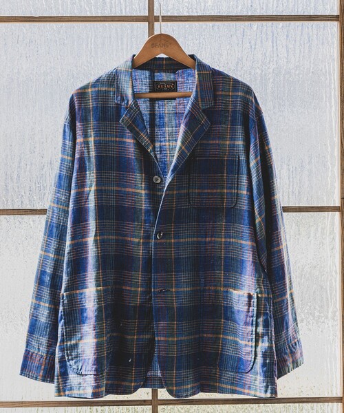 メンズ カフスジャケット BEAMS+ コート ジャケット 4ボタン メッシュ チェック カフス
