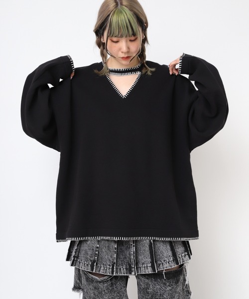 tシャツ M2409 ブランケットステッチクルーネック レディース