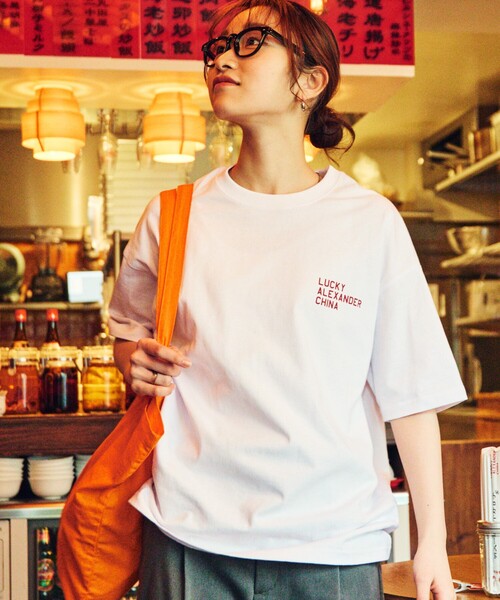アレキサンダーM  プリント入りTシャツ かわいい おしゃれ！ FREAK'S STORE tシャツ 限定展開 LUCKY ALEXANDER CHINA×FREAK'S