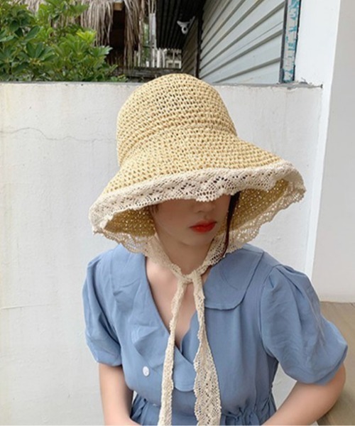 Magnolia ボンネットハット Mejoul 帽子 ハット レース ボンネット麦わらハット レディース