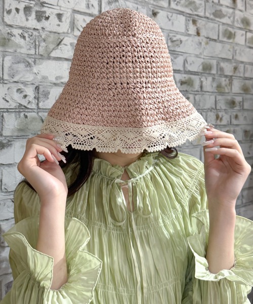 Magnolia ボンネットハット Mejoul 帽子 ハット レース ボンネット麦わらハット レディース